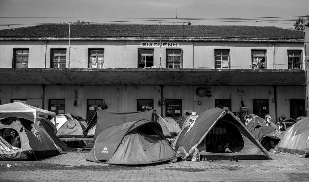 A view from the front of Idomeni Train station on the Greek Macedonian Border. People now use the platform to set up tents.