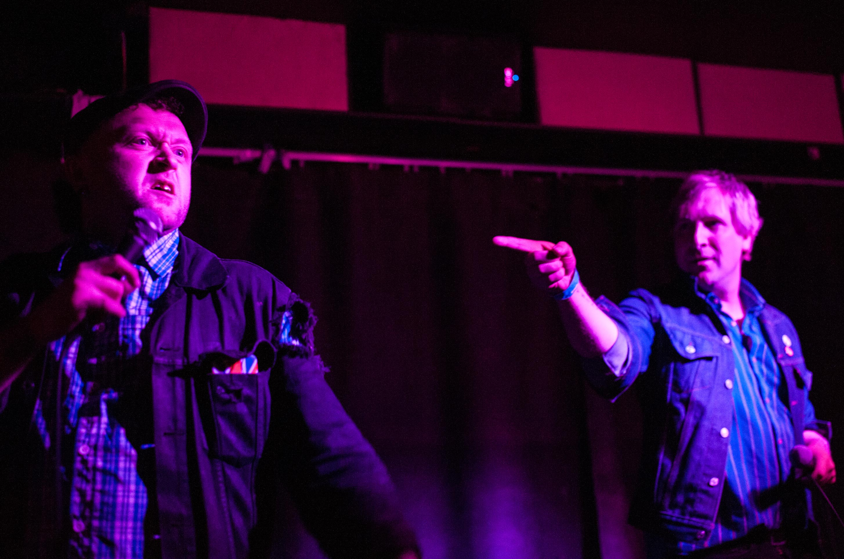 Road managers Pete and Justin at a karaoke bar.