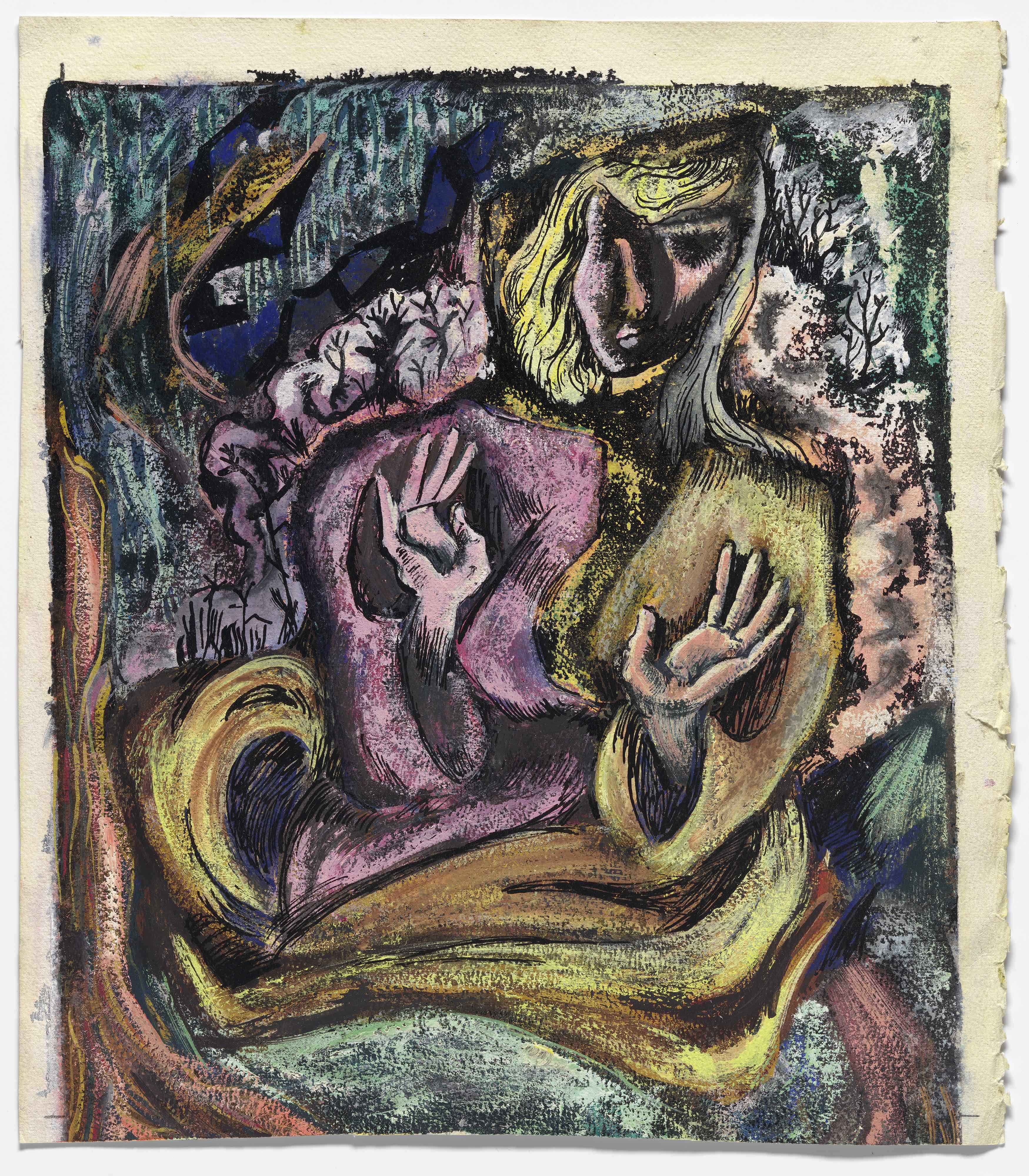 Self-Portrait in Semi-Abstract Styleby Sylvia Plath. Courtesy Estate of Robert Hittel, ©Estate of Sylvia Plath