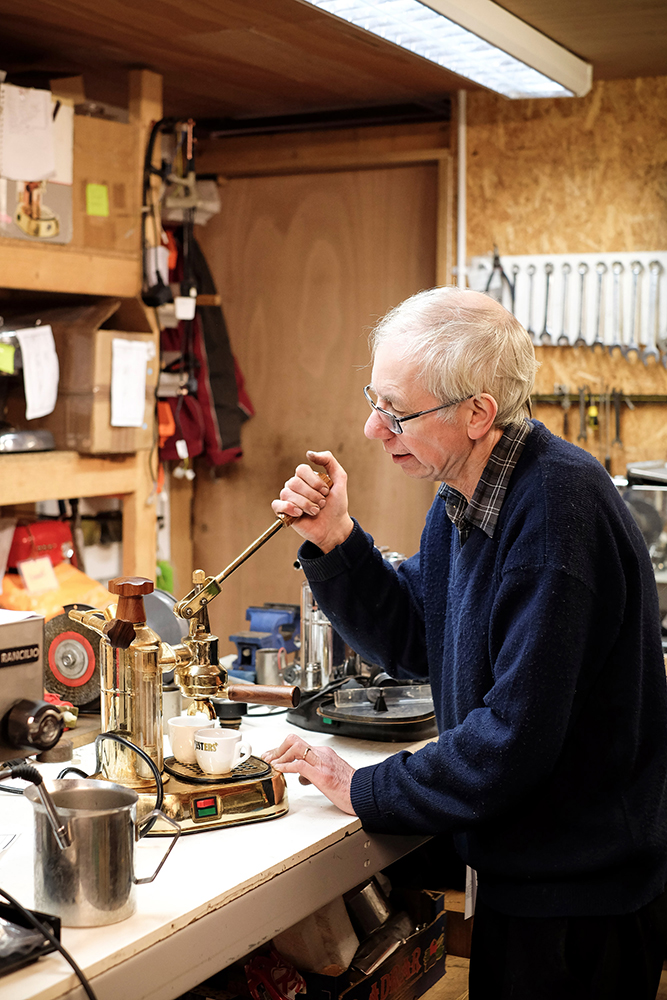 AE Stanton. Coffee repair shop and roastery, Park Royal.
