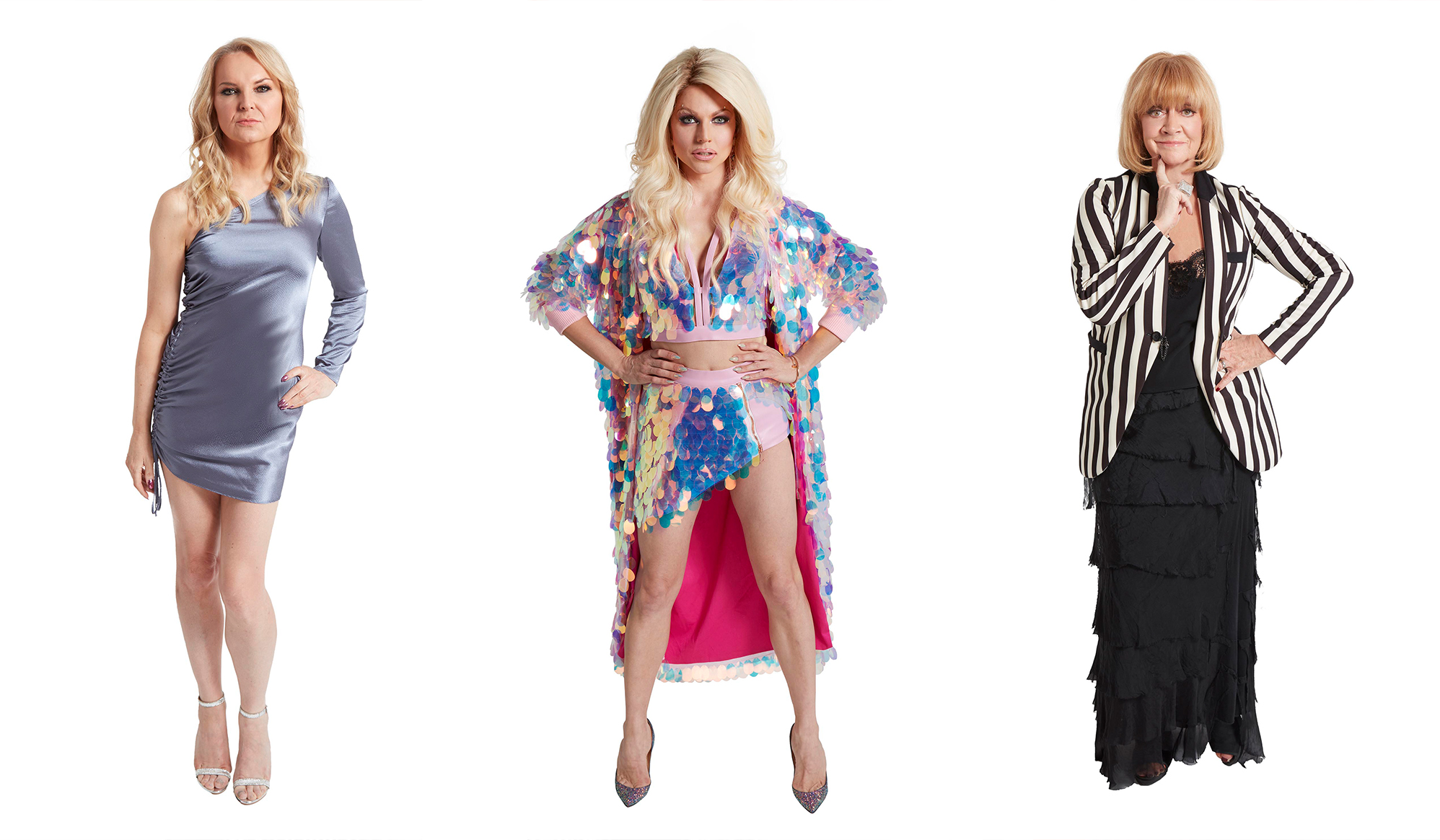 Left to right: India Willoughby, ,Courtney Act, Amanda Barrie