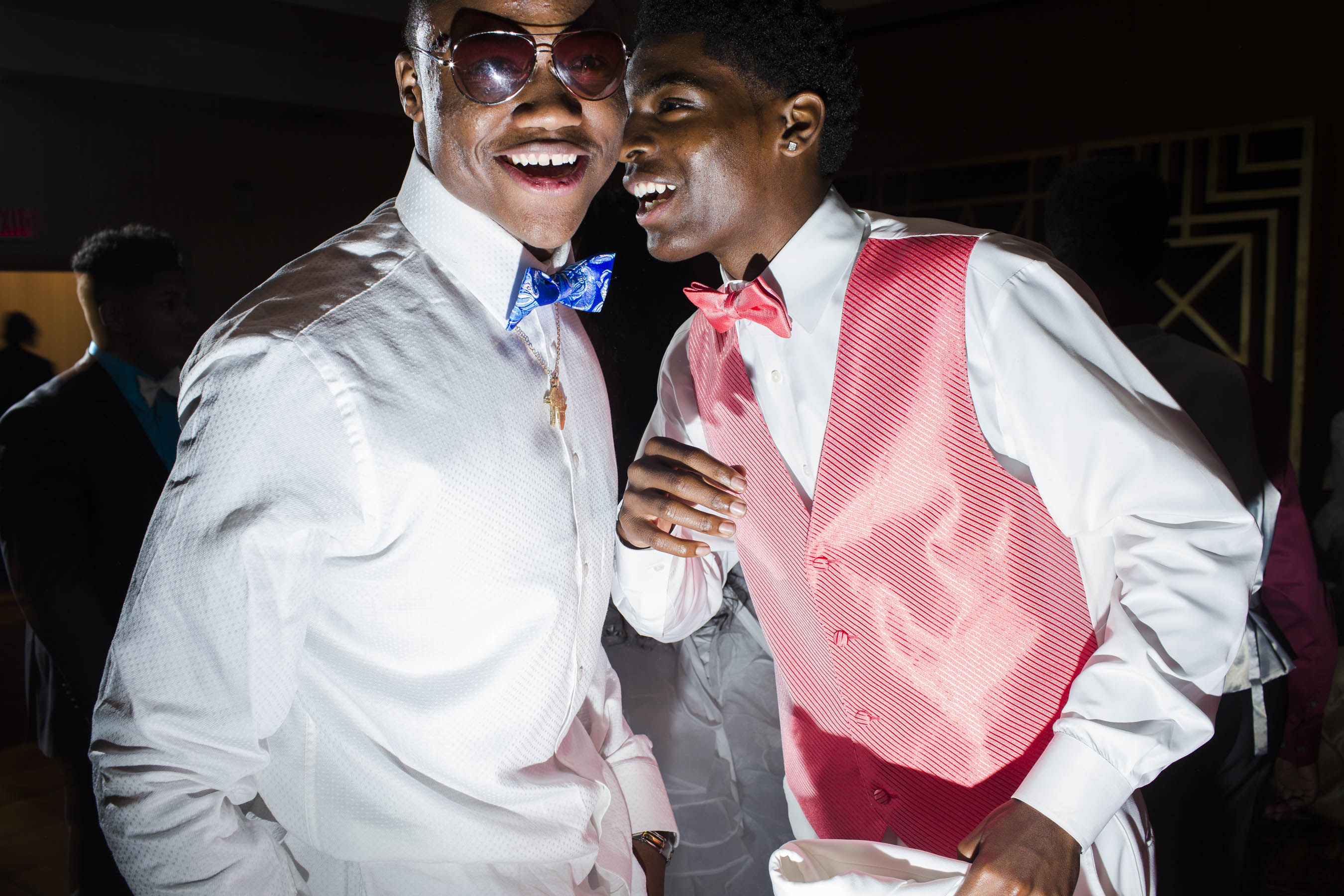 Antwoin Nelson, 18, left, and a friend attend their high school prom on Saturday, May 21, 2016 in Flint, Michigan.