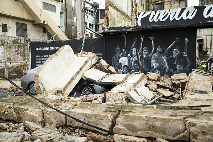 Collapsed abandoned building on top a car left by hurricane Maria ravaged the island in Puerta de Tierra, San Juan, P.R., Thursday, Sept. 21, 2017. Maria landed as a category 4 storm early Wednesday leaving the entire American territory without power and mostly with out communications © Erika P. Rodriguez